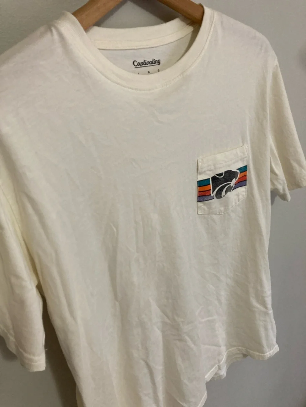 Captivating K-State Cream Short Sleeve Pocket Tee Striped Powercat Accent Large